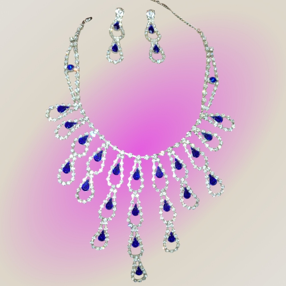 Elegant Blue and Silver Necklace & earrings set
